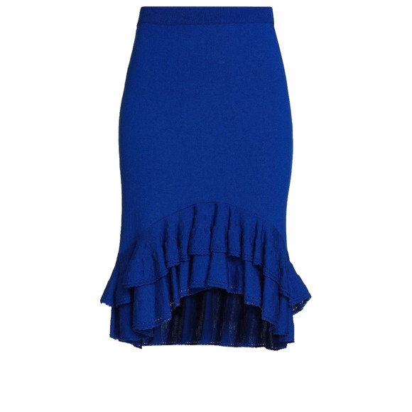 Moschino Couture Wool Skirt Knit Tiered Ruffled Royal Blue Knee Length 10 M - Picture 1 of 10